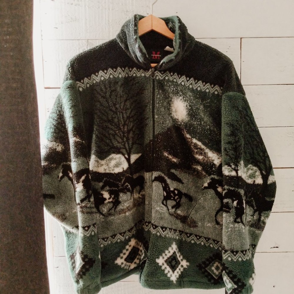 Vintage Mazmania Midnight Horses Aztec Southwester